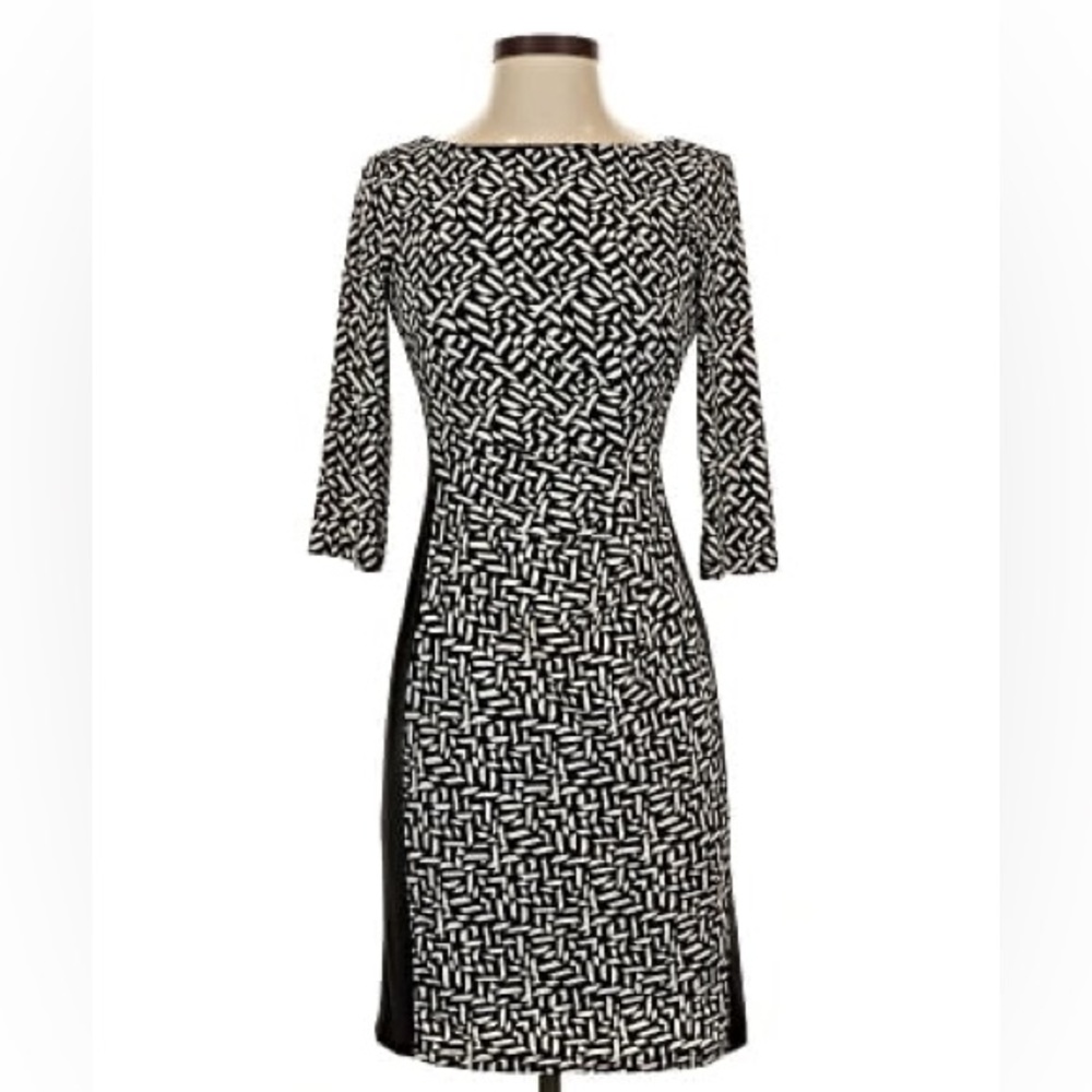 Lauren Ralph Lauren Black and White Patterned Dress Gathered Waist, Size 16W